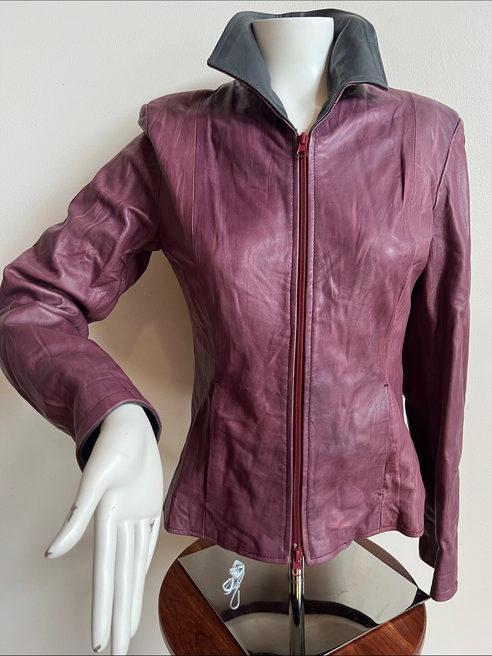 Firenze Plum Leather Zip Jacket